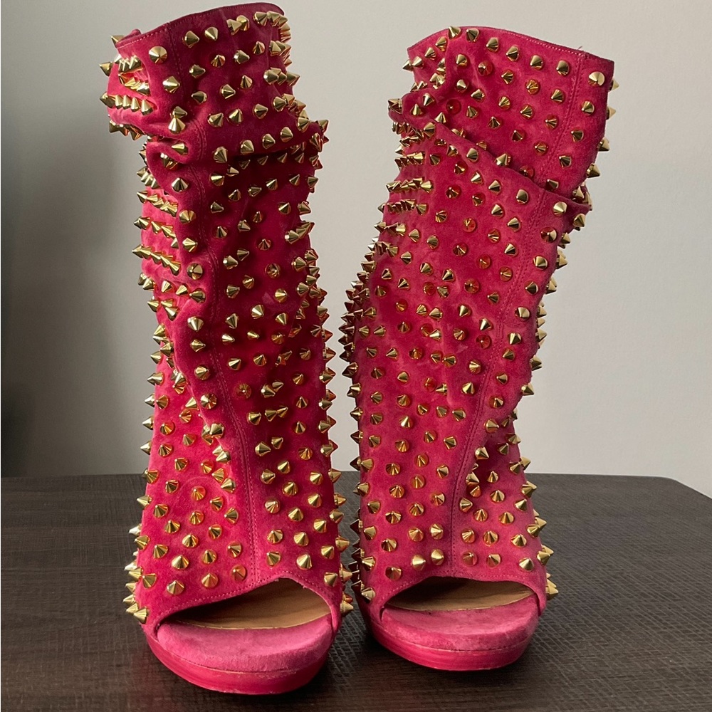 Pink Louboutin Guerilla Spiked Booties